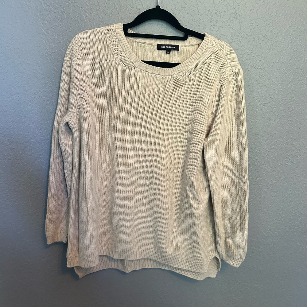 525 America Women Cream Knit Crewneck Sweater